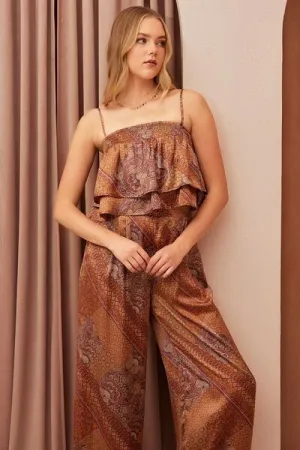 Mittoshop Paisley Patchwork Print Satin Ruffle Crop Cami