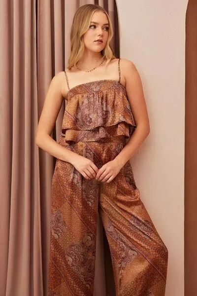 Mittoshop Paisley Patchwork Print Satin Ruffle Crop Cami