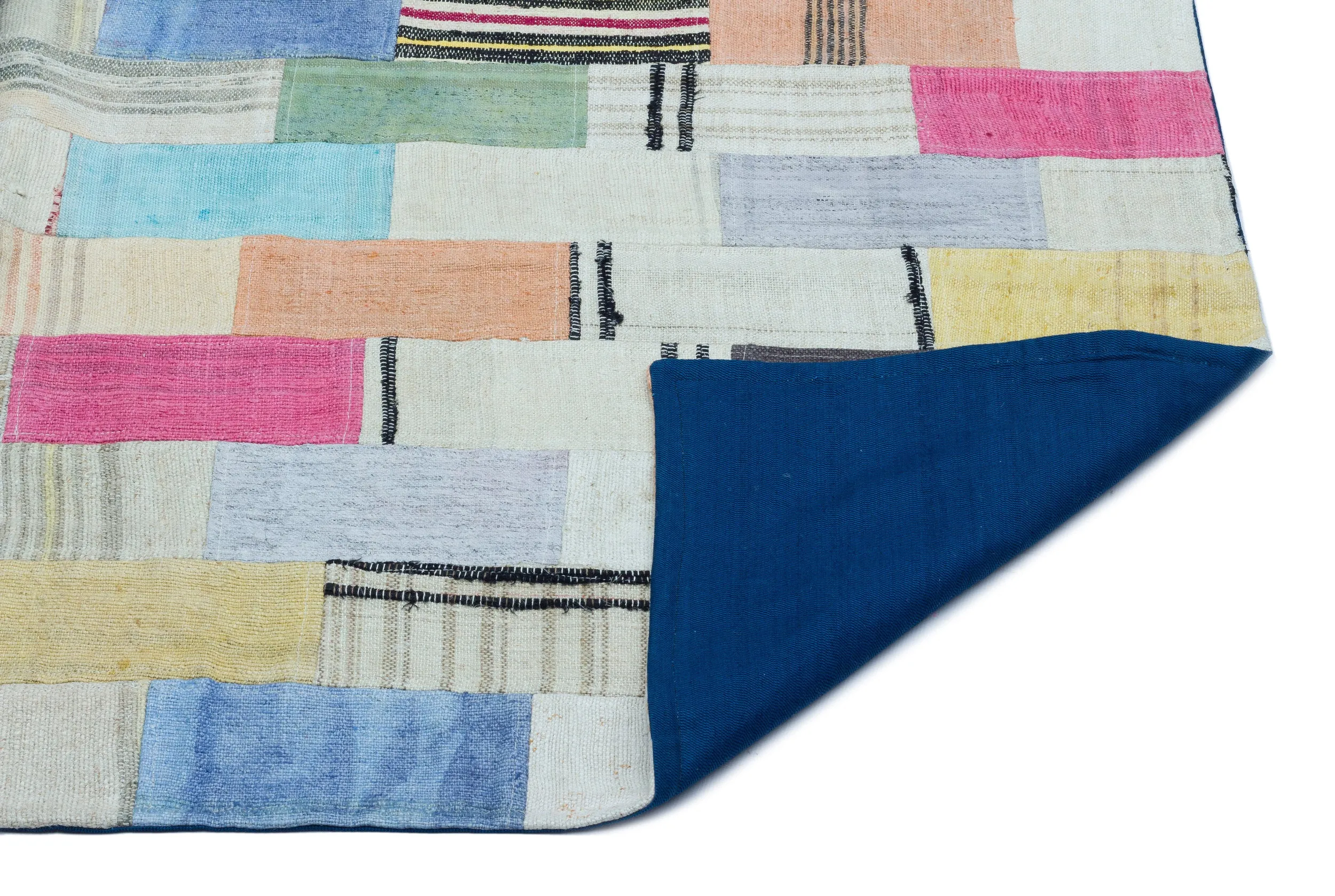 Mixed Over Dyed Kilim Patchwork Unique Rug 3'5'' x 7'1'' ft 105 x 215 cm
