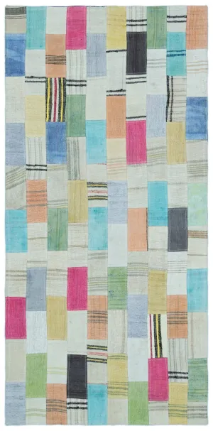 Mixed Over Dyed Kilim Patchwork Unique Rug 3'5'' x 7'1'' ft 105 x 215 cm