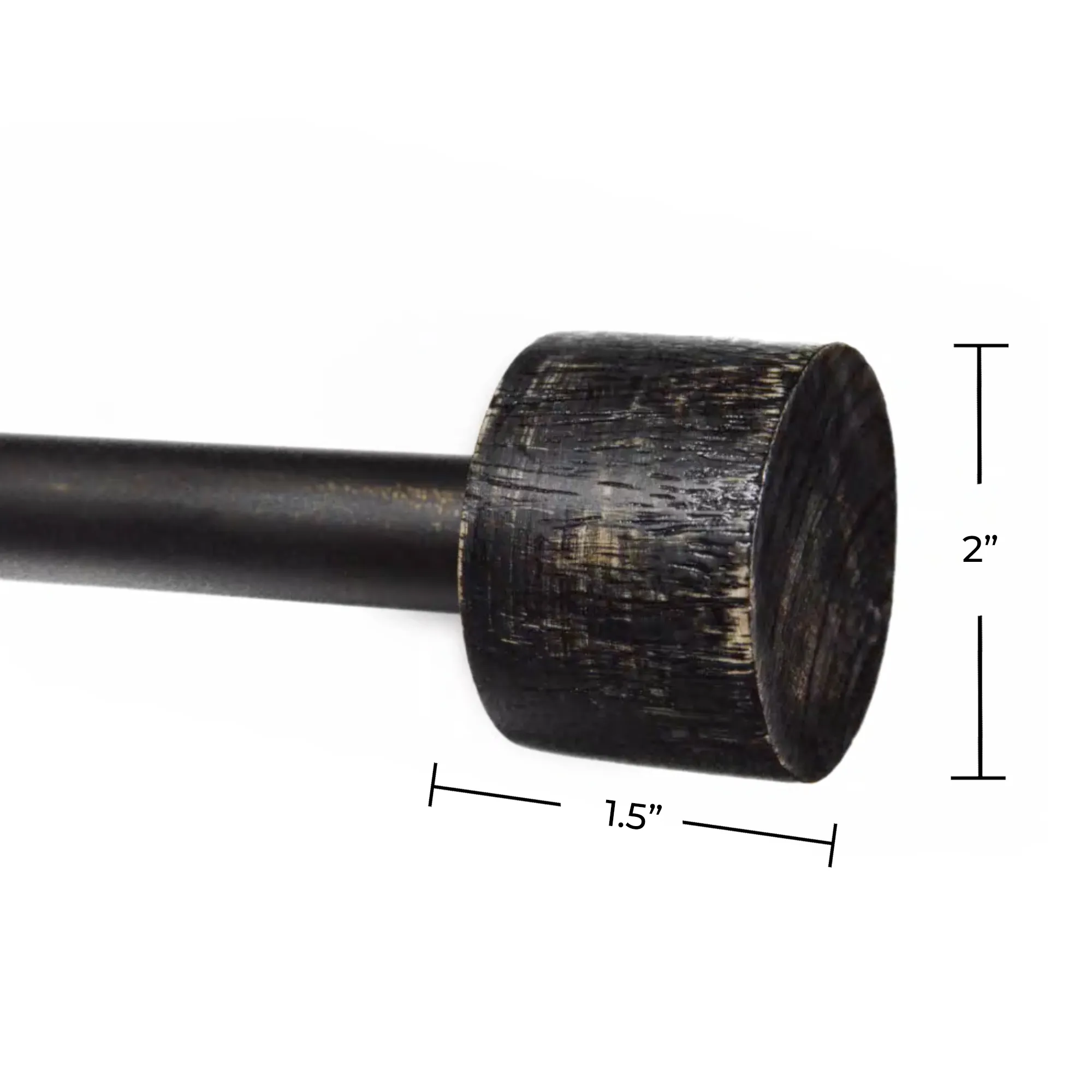 Modern End Cap Distressed Black Farmhouse Curtain Rod 36" - 72" , 72"-144" (Single Curtain Rod Complete Set With Brackets)