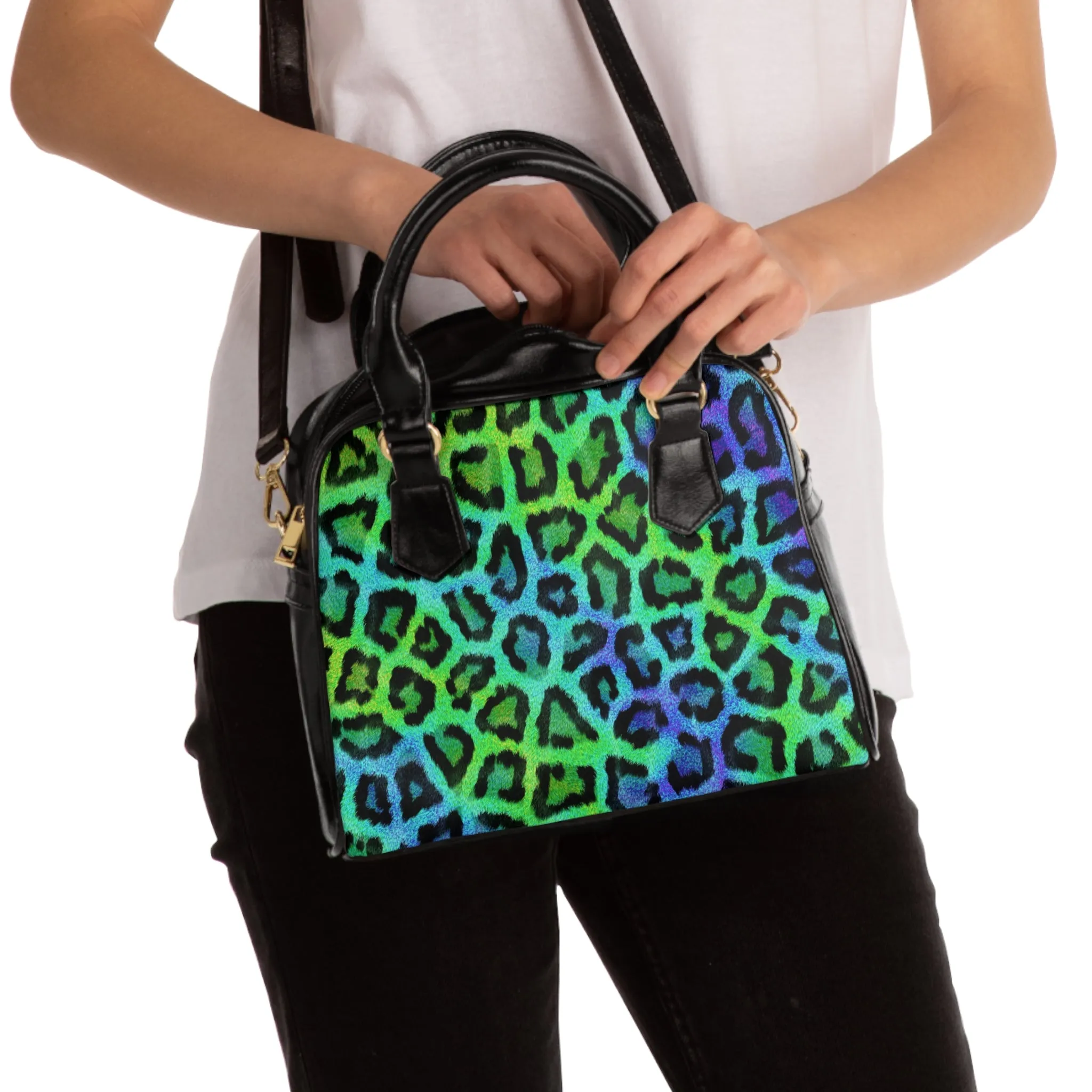 Multicolored Leopard Print Shoulder Handbag