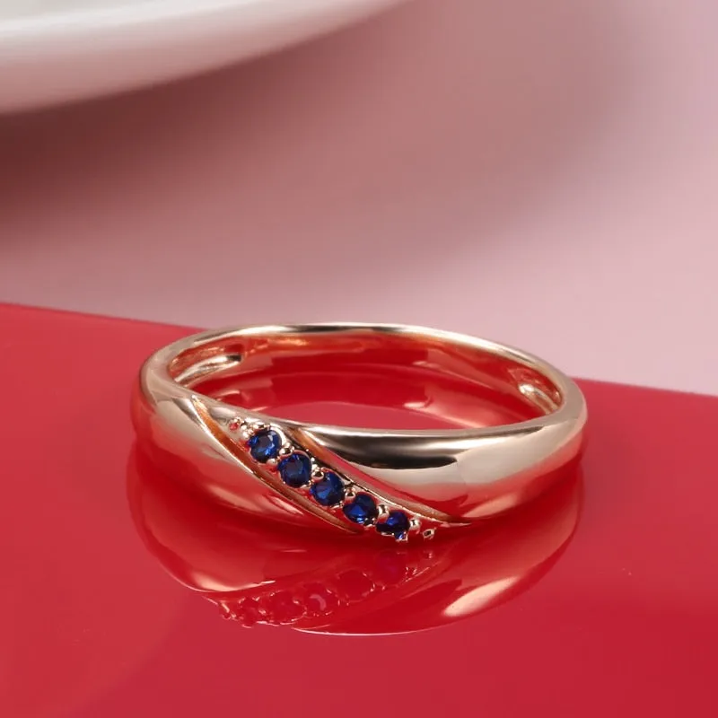 Natural Blue Zircon Ring for Women 585 Rose Gold Ethnic Wedding Jewelry