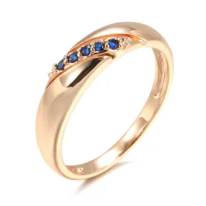 Natural Blue Zircon Ring for Women 585 Rose Gold Ethnic Wedding Jewelry