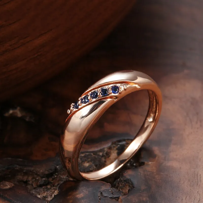 Natural Blue Zircon Ring for Women 585 Rose Gold Ethnic Wedding Jewelry