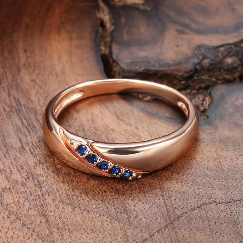Natural Blue Zircon Ring for Women 585 Rose Gold Ethnic Wedding Jewelry