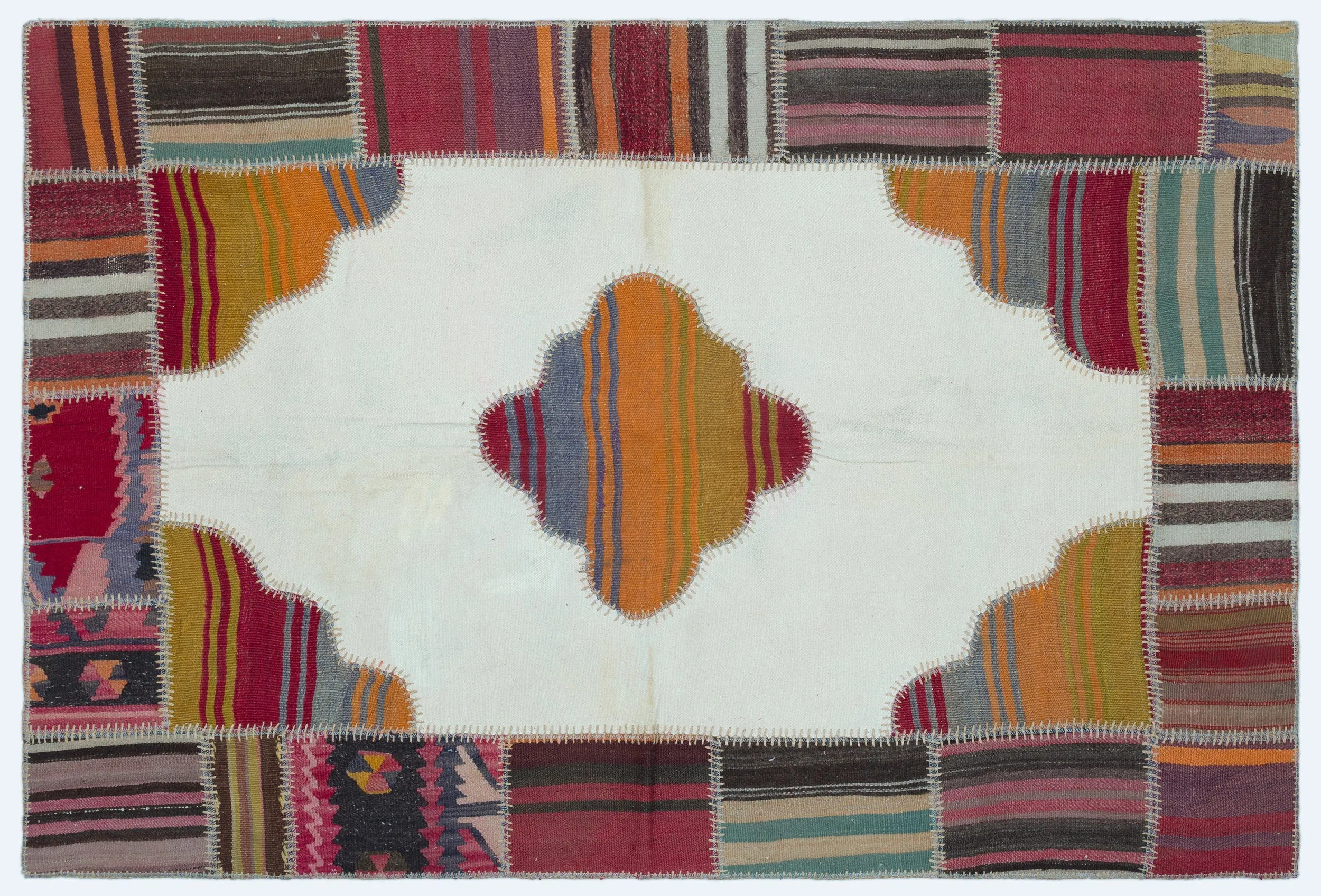 Naturel Over Dyed Kilim Patchwork Unique Rug 3'10'' x 5'10'' ft 118 x 177 cm