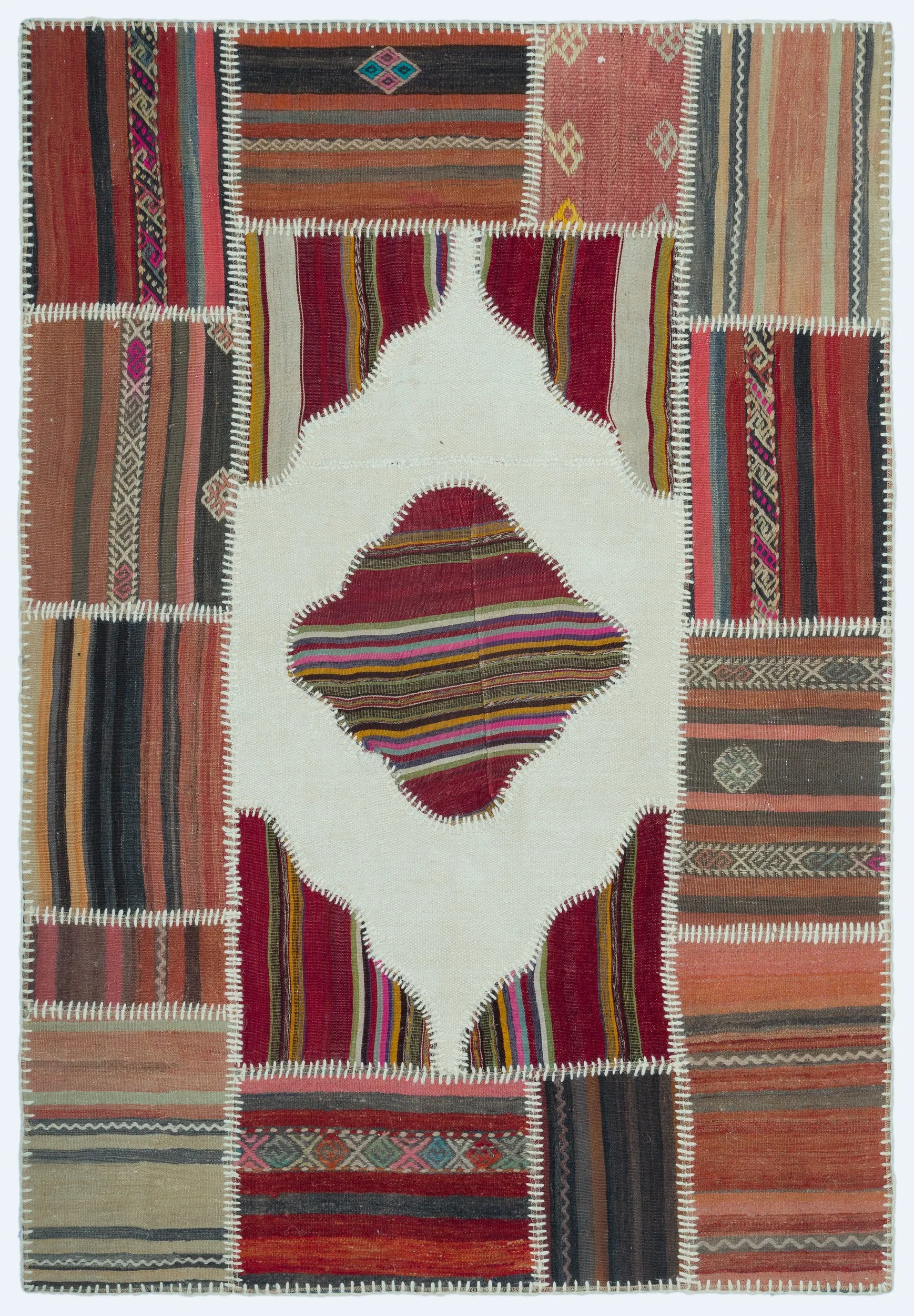 Naturel Over Dyed Kilim Patchwork Unique Rug 3'11'' x 5'9'' ft 120 x 176 cm