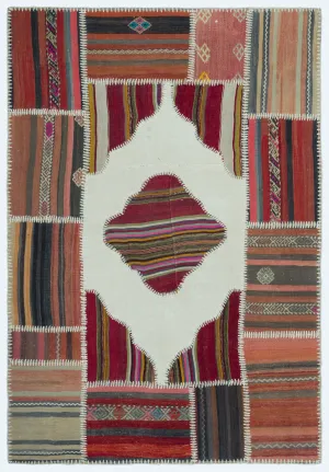 Naturel Over Dyed Kilim Patchwork Unique Rug 3'11'' x 5'9'' ft 120 x 176 cm