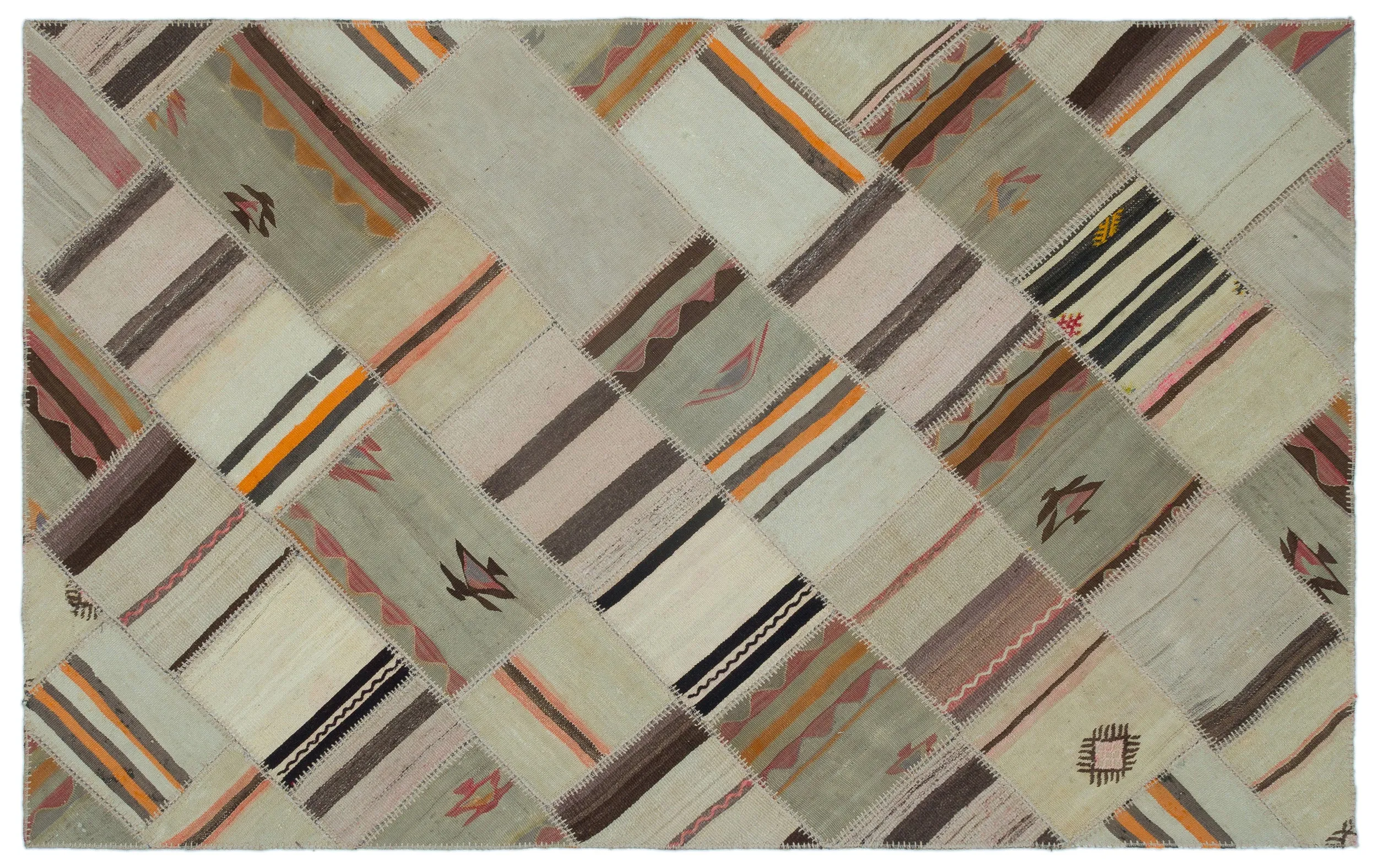 Naturel Over Dyed Kilim Patchwork Unique Rug 4'10'' x 7'9'' ft 147 x 235 cm