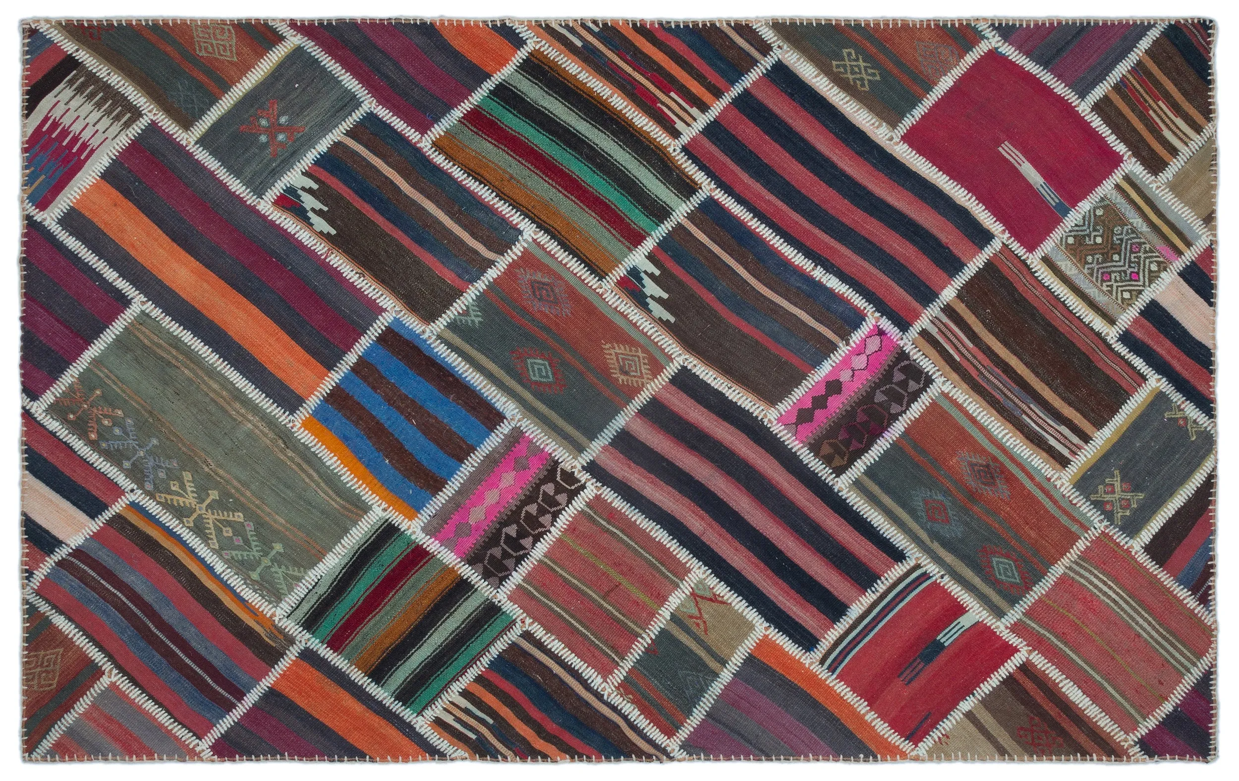 Naturel Over Dyed Kilim Patchwork Unique Rug 4'11'' x 7'10'' ft 150 x 238 cm