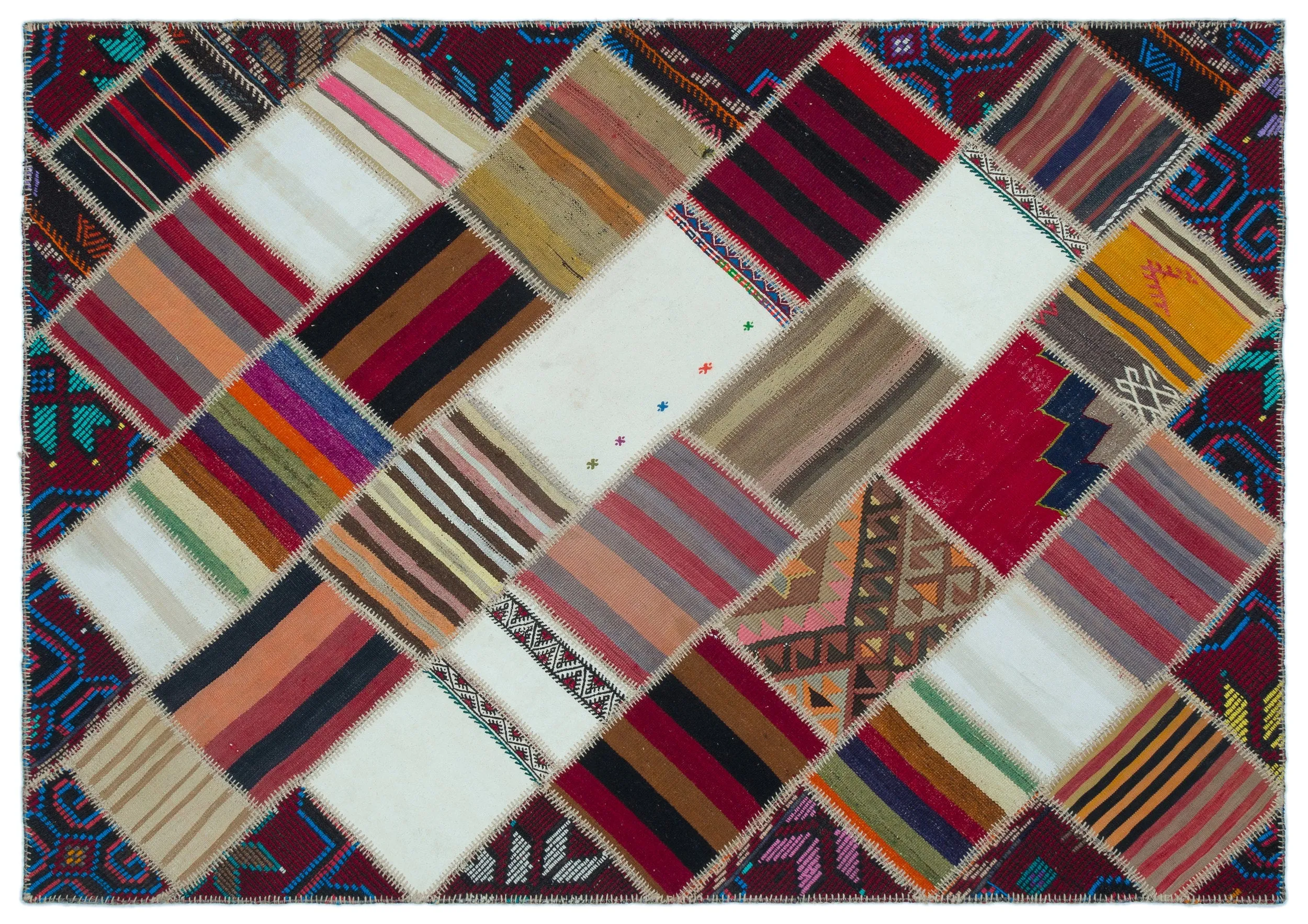 Naturel Over Dyed Kilim Patchwork Unique Rug 5'3'' x 7'5'' ft 160 x 226 cm
