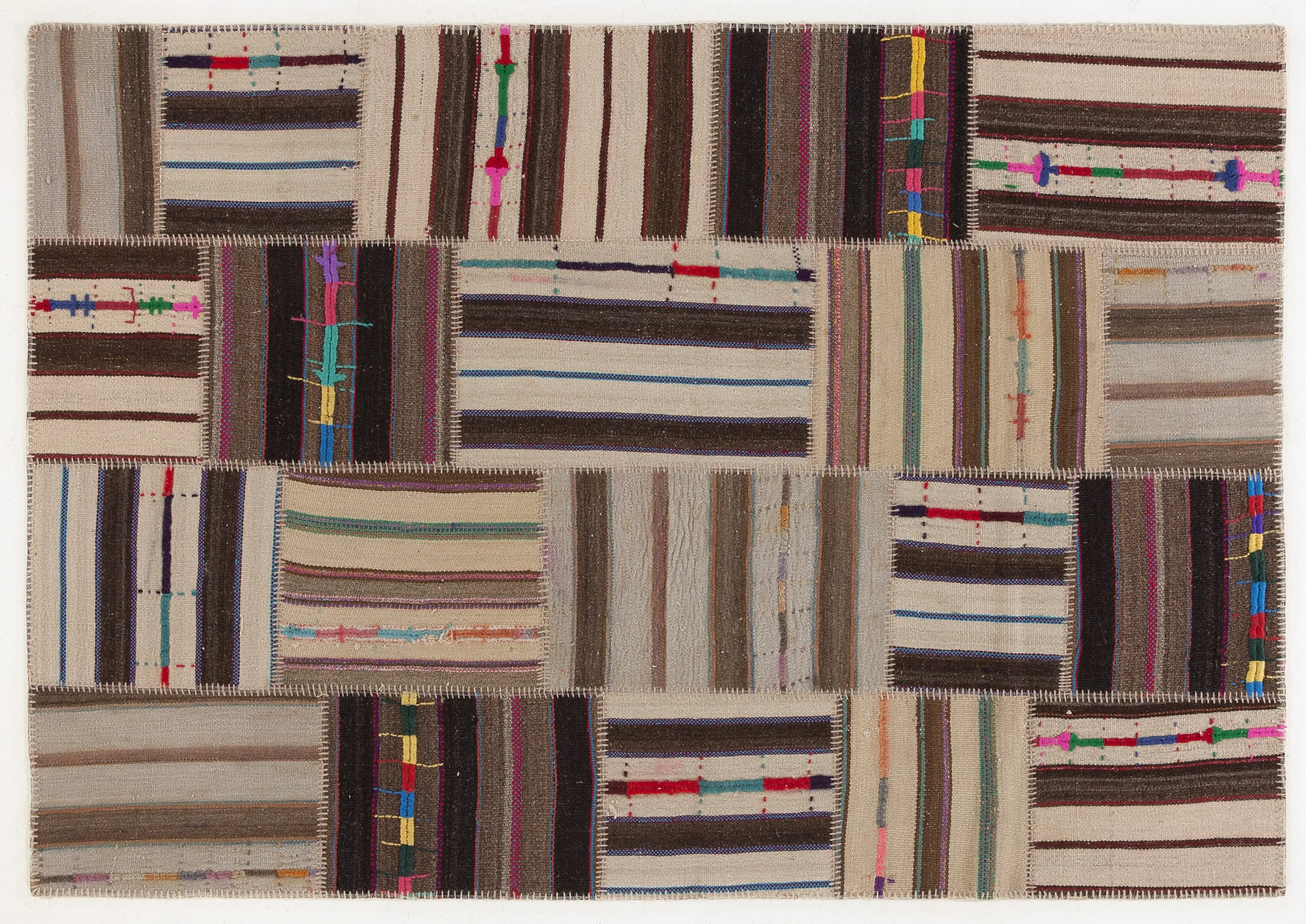 Naturel Over Dyed Kilim Patchwork Unique Rug 5'3'' x 7'7'' ft 160 x 230 cm
