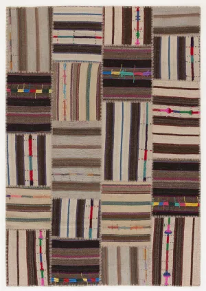 Naturel Over Dyed Kilim Patchwork Unique Rug 5'3'' x 7'7'' ft 160 x 230 cm