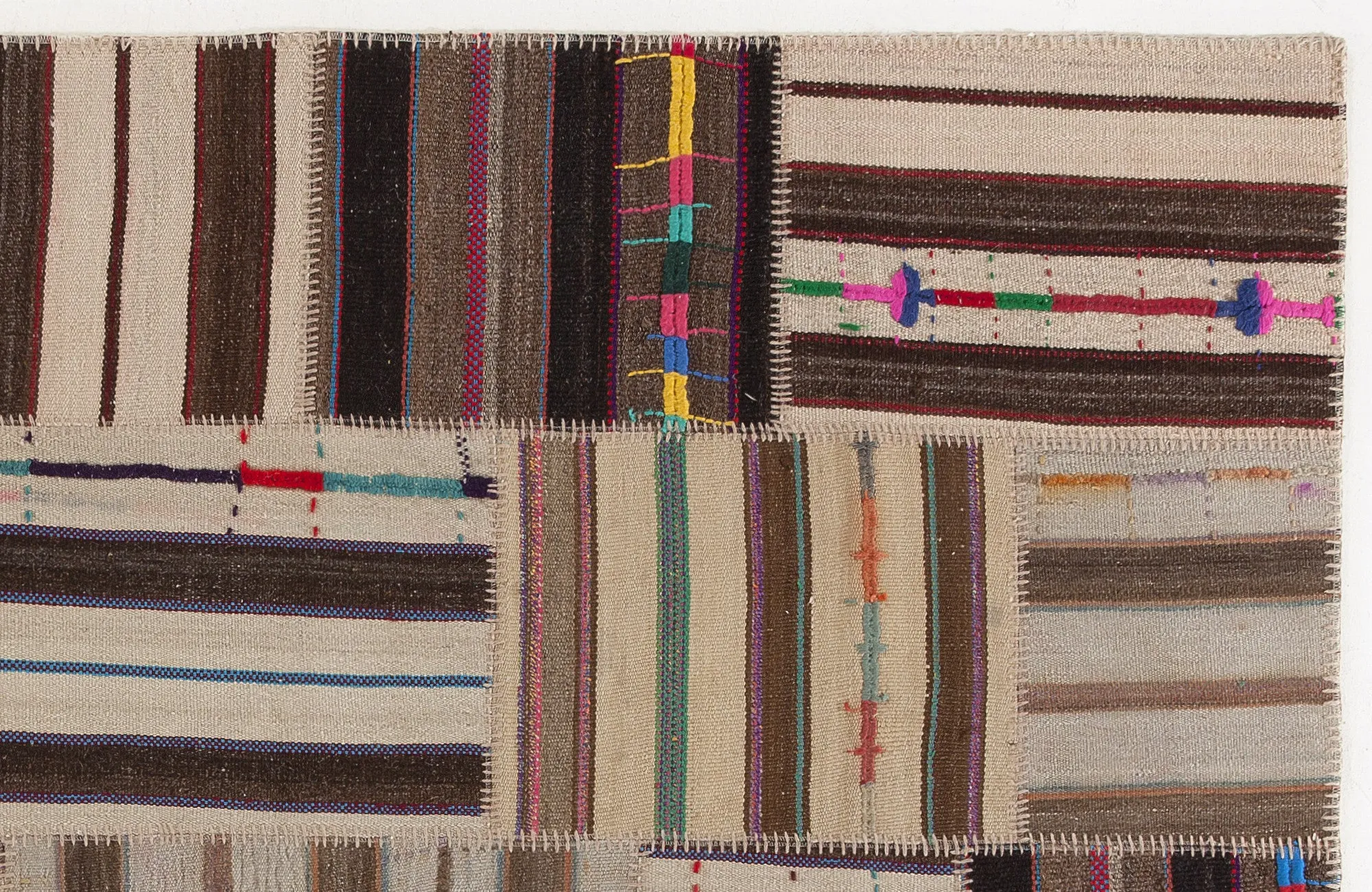 Naturel Over Dyed Kilim Patchwork Unique Rug 5'3'' x 7'7'' ft 160 x 230 cm