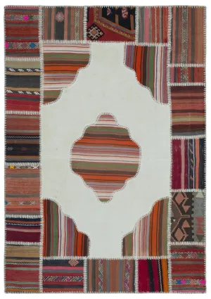 Naturel Over Dyed Kilim Patchwork Unique Rug 5'4'' x 7'6'' ft 162 x 228 cm