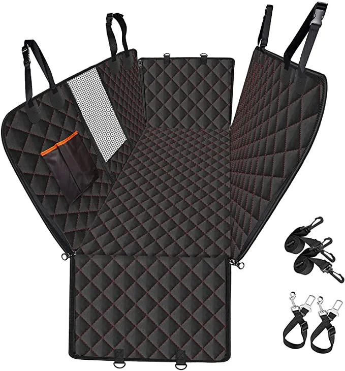 New Dog Car Seat Cover,100% Waterproof Scratchproof Hammock with Mesh Windows for Pets Back Seat Protection Against Dirt for Cars, SUVs and Trucks