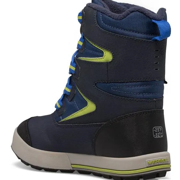 NEW MERRELL snow bank 3.0 waterproof kids boot in navy/citron