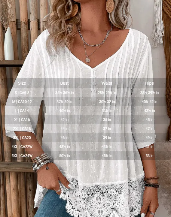 NEW MODLILY DESIGN White Patchwork 3/4 Sleeve V Neck Blouse, Sz L, Retails $77
