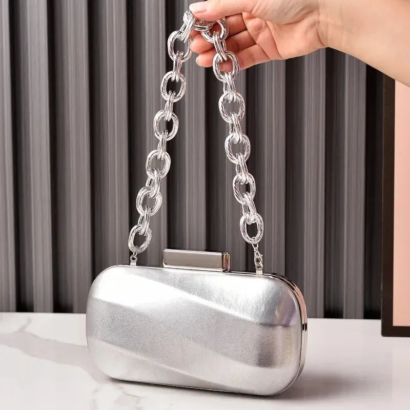 NEW Pu Evening Clutches Luxury Brand Bag Chain Handbags Gold Silver Luxury Designer Purse Party Wedding Shoulder Bags Pouch