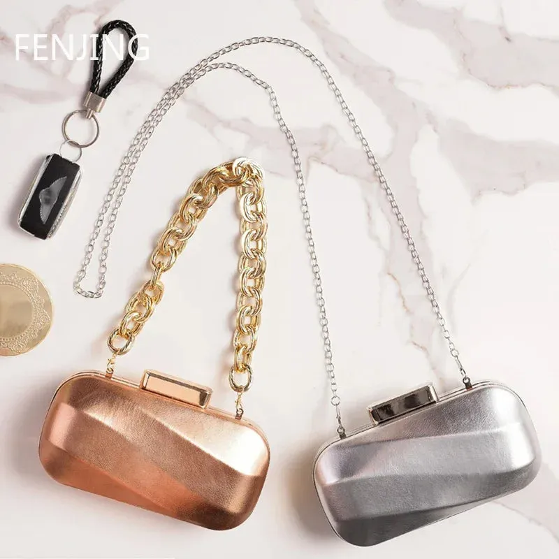 NEW Pu Evening Clutches Luxury Brand Bag Chain Handbags Gold Silver Luxury Designer Purse Party Wedding Shoulder Bags Pouch