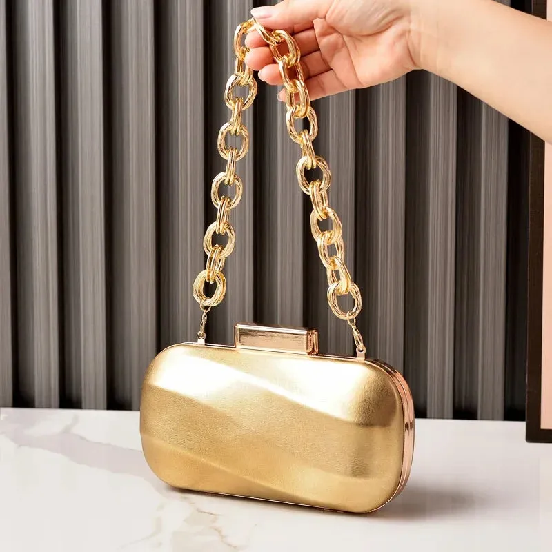NEW Pu Evening Clutches Luxury Brand Bag Chain Handbags Gold Silver Luxury Designer Purse Party Wedding Shoulder Bags Pouch