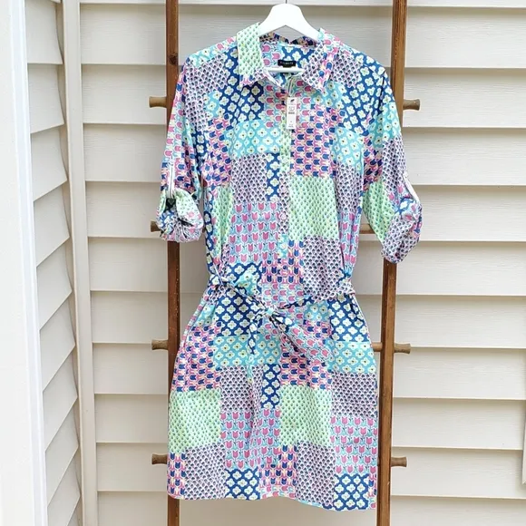 NEW! Talbots Island Patchwork Belted Shirt Dress