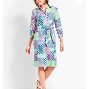 NEW! Talbots Island Patchwork Belted Shirt Dress