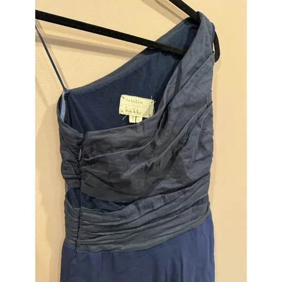 Nicole Miller Artelier Vintage Chiffon One Shoulder Blue Ombre Dress Size 4