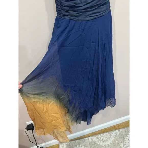 Nicole Miller Artelier Vintage Chiffon One Shoulder Blue Ombre Dress Size 4