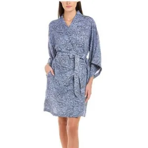 NWOT Calme by Johnny Was XS Double Gauze Belted Kimono Robe Blue Gray 99715