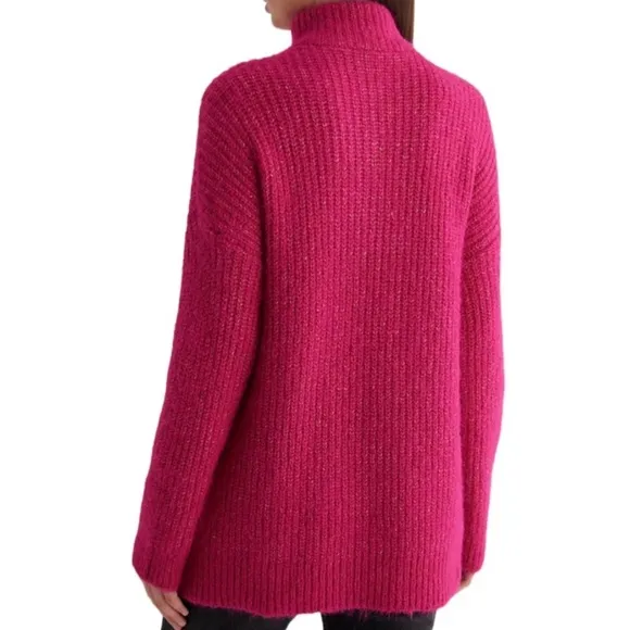 NWT $108 Express Oversized Wool Blend Embellished Snap Tunic Sweater Fuchsia XS