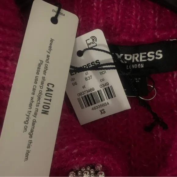 NWT $108 Express Oversized Wool Blend Embellished Snap Tunic Sweater Fuchsia XS