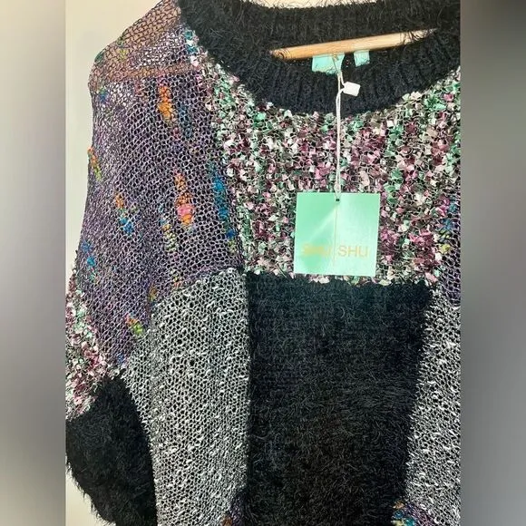 NWT ShuShu Patchwork Shag Sweater size L/ XL