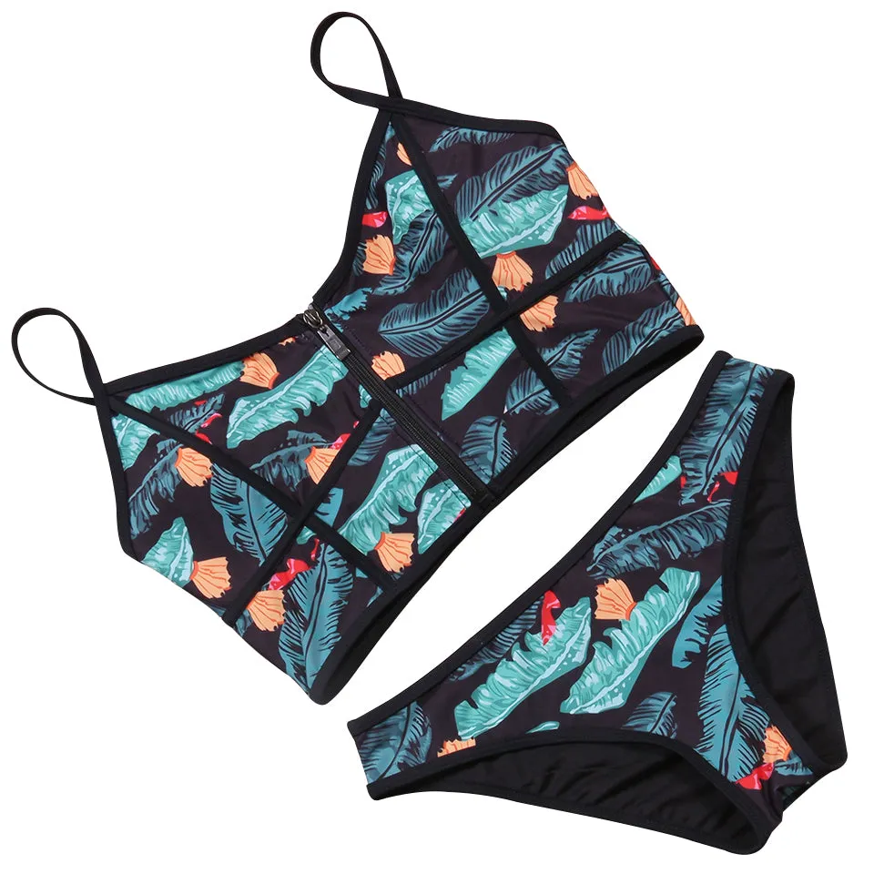 Nyree Floral Thong Zipper Bikini