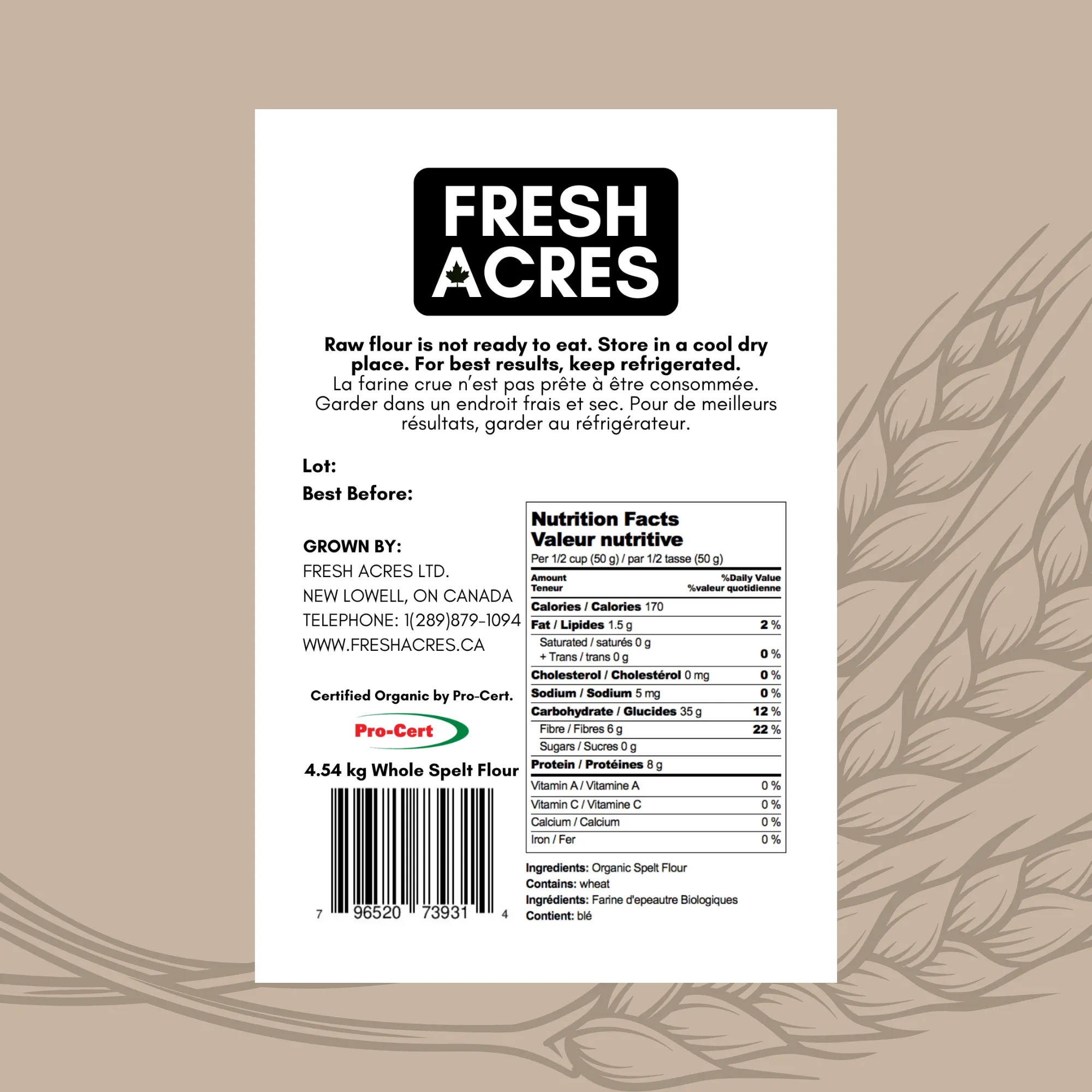Organic Whole Spelt Flour - 4.54kg (10lb)