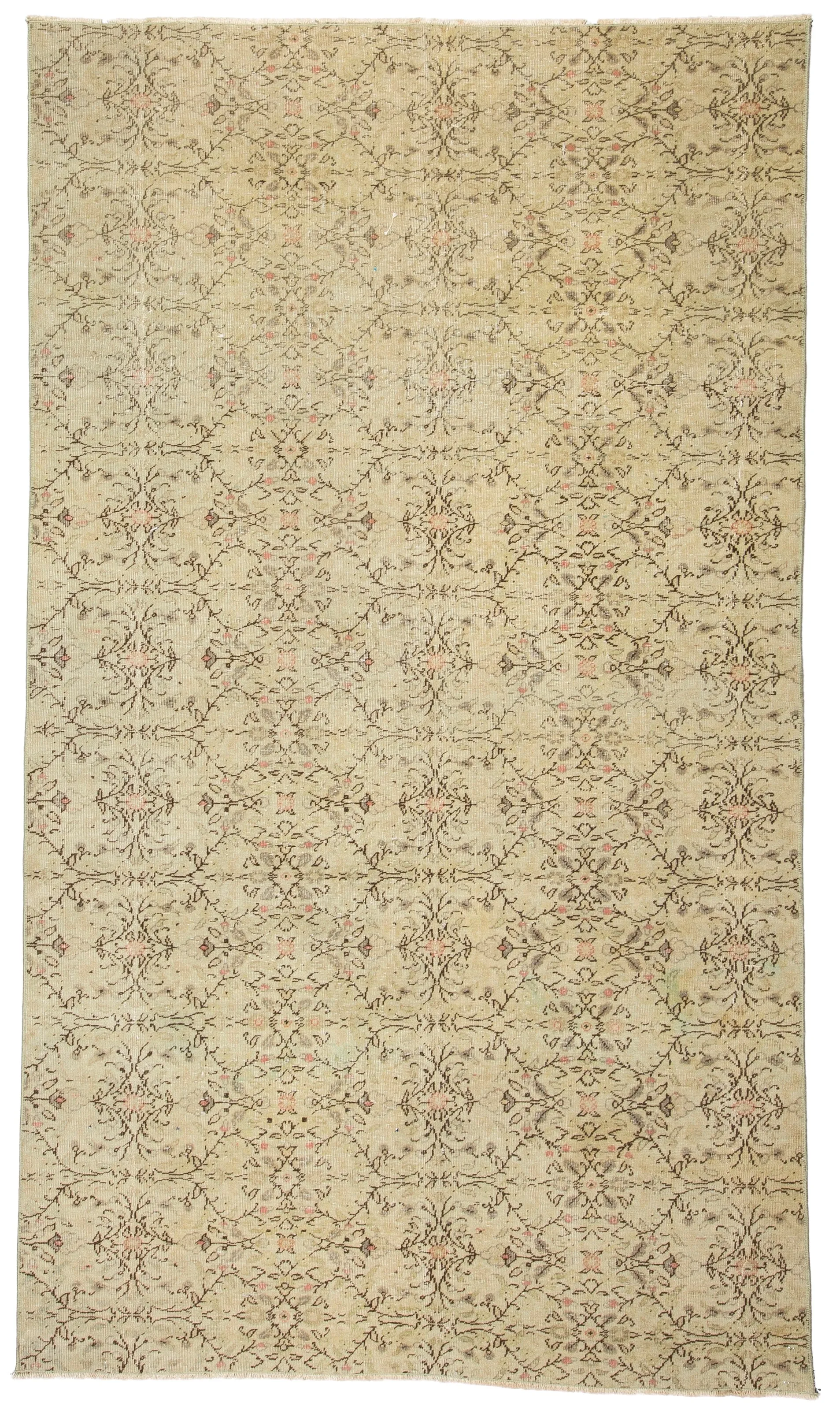 Pale Turkish Rug, Distressed Oushak Rug 7'1"x4'2"