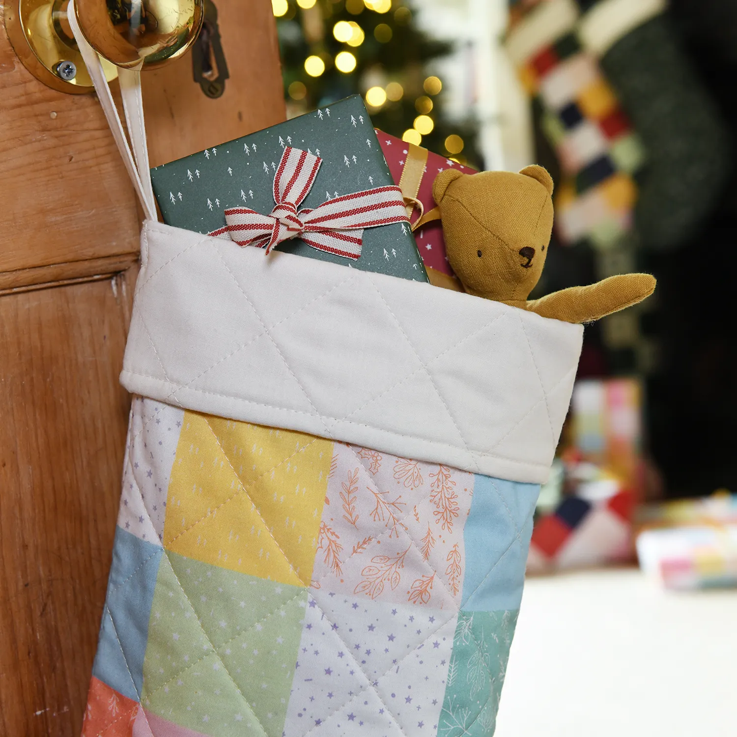 Pastel Patchwork Quilted Christmas Stocking