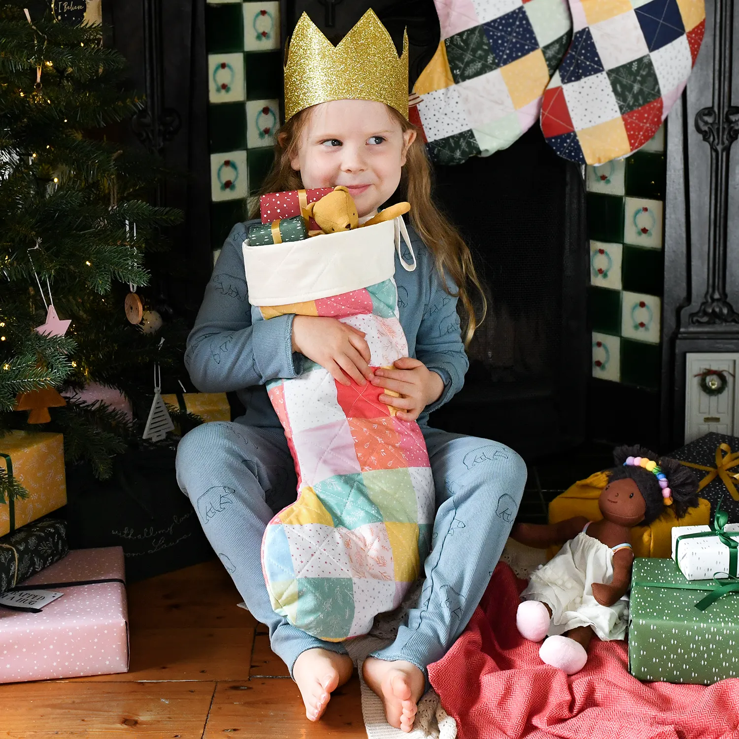 Pastel Patchwork Quilted Christmas Stocking