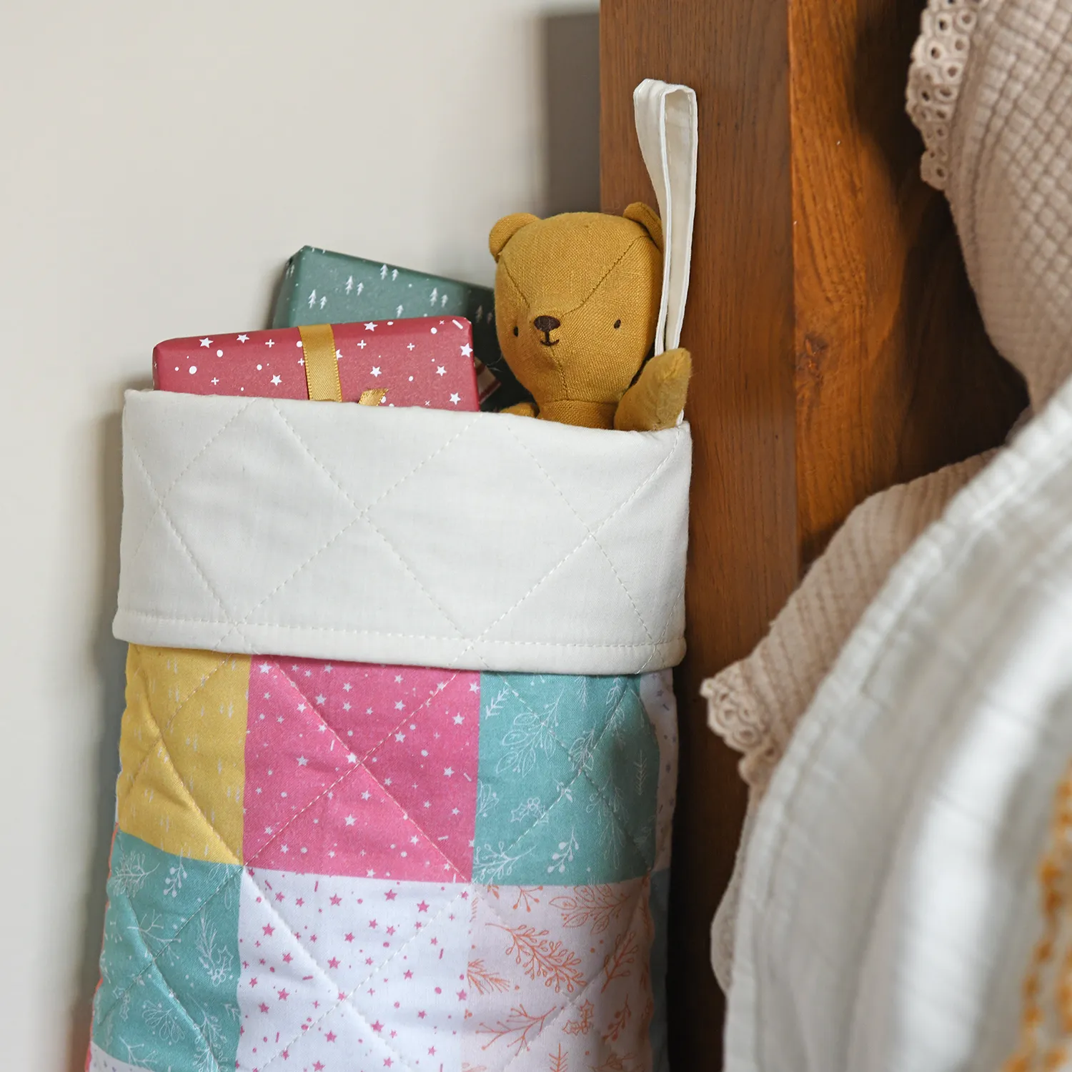 Pastel Patchwork Quilted Christmas Stocking