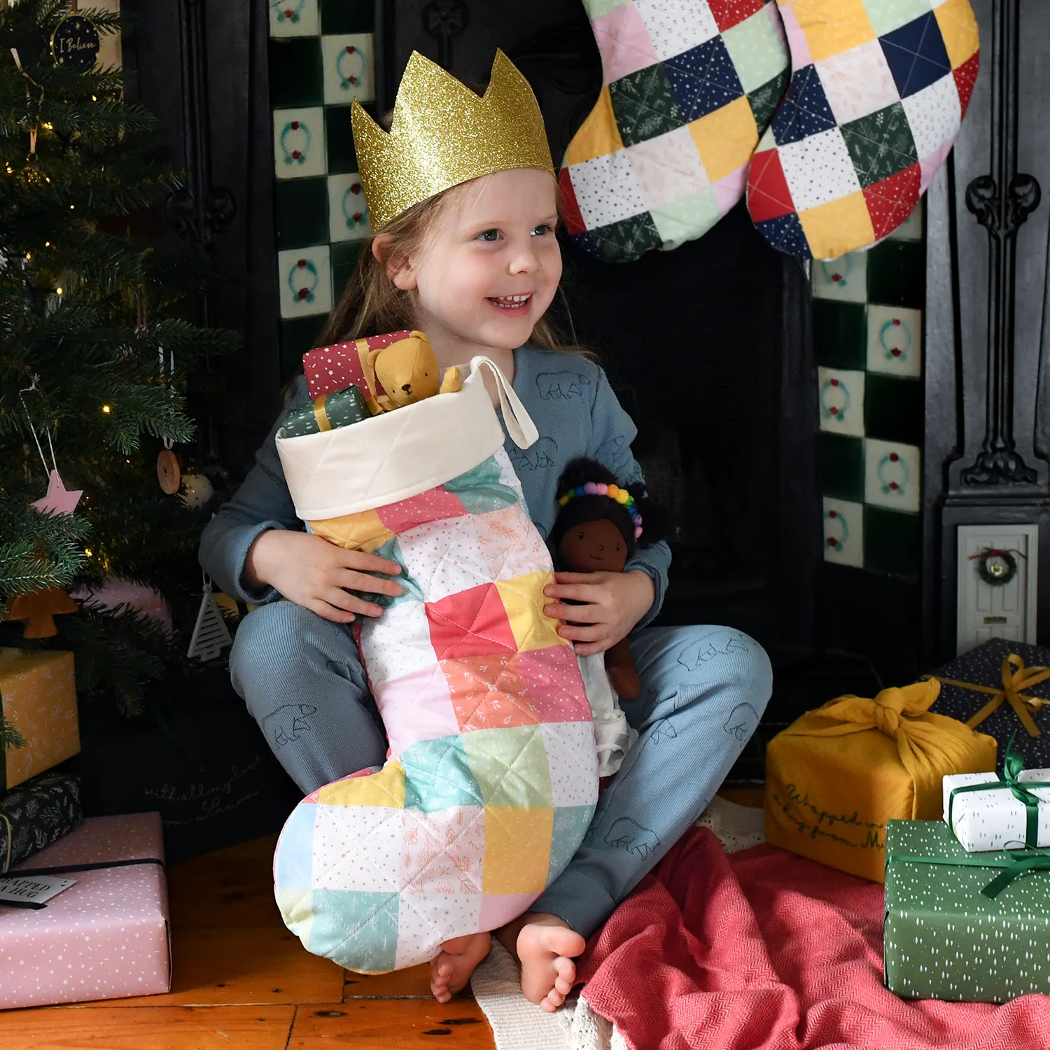 Pastel Patchwork Quilted Christmas Stocking