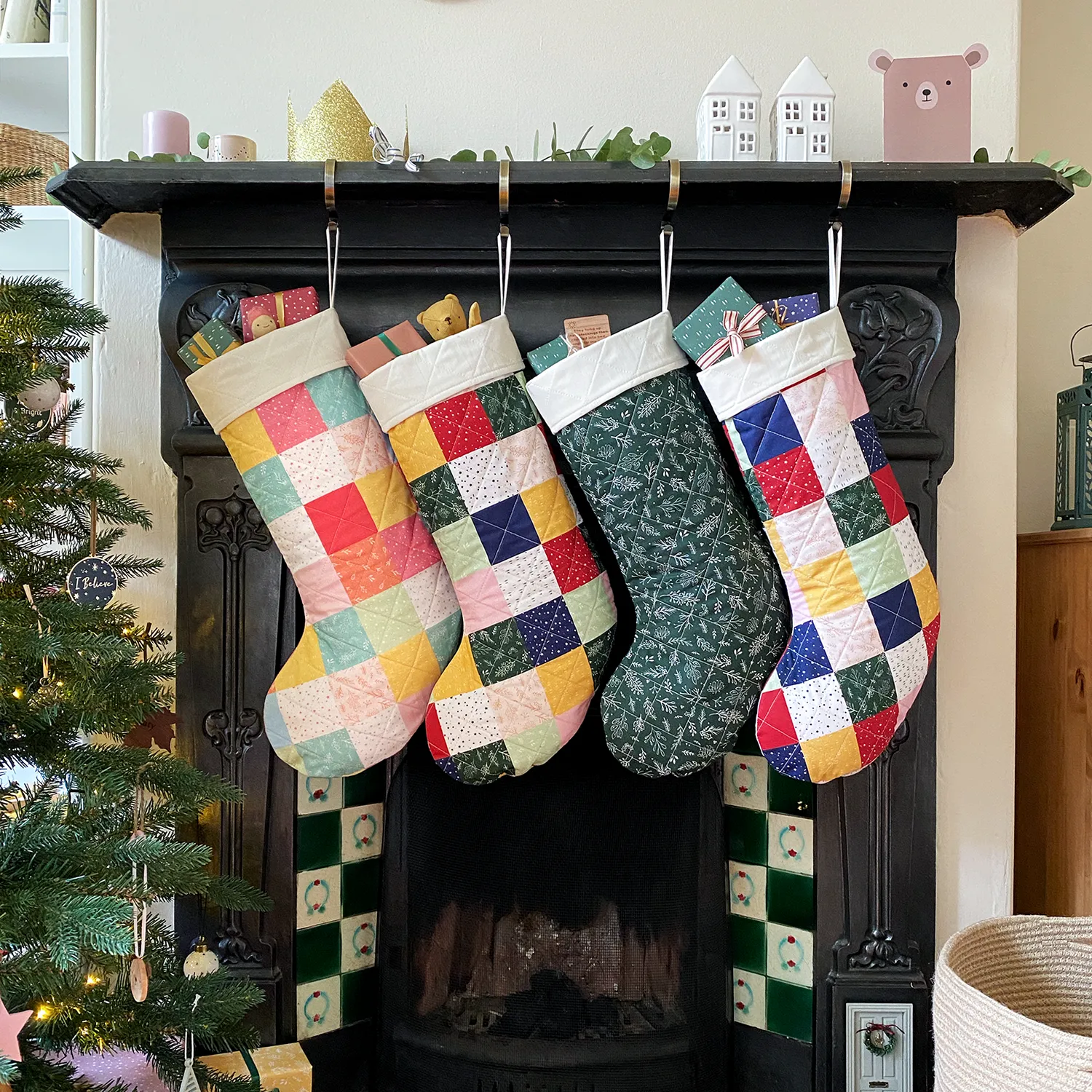 Pastel Patchwork Quilted Christmas Stocking