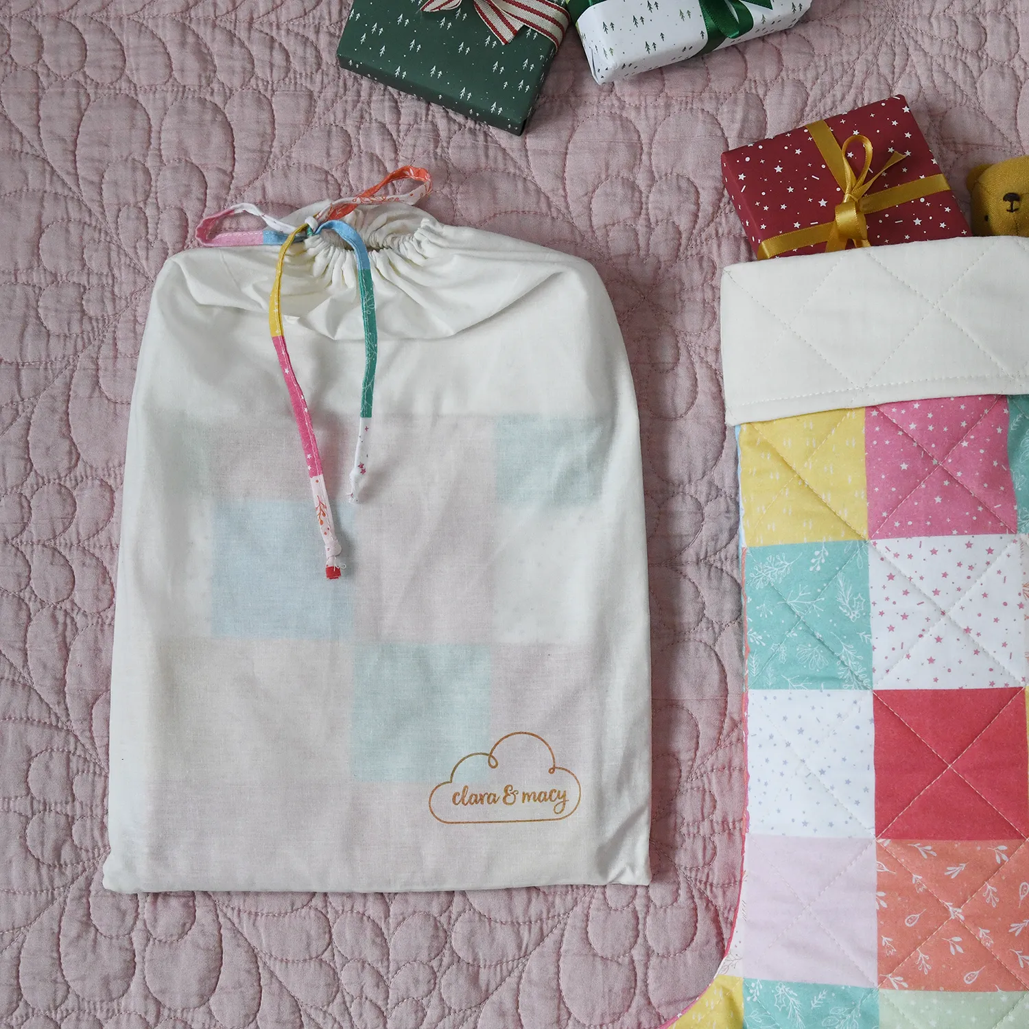 Pastel Patchwork Quilted Christmas Stocking