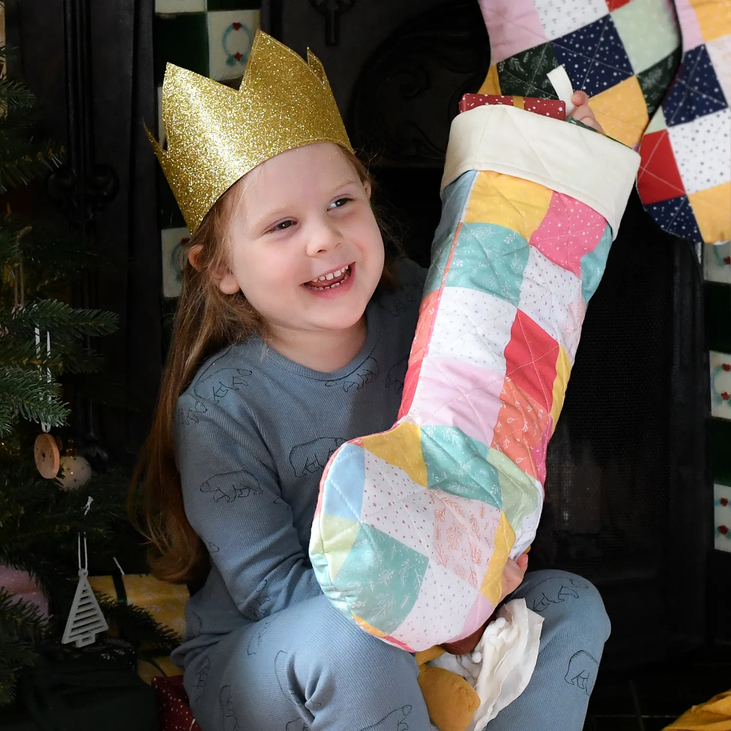 Pastel Patchwork Quilted Christmas Stocking
