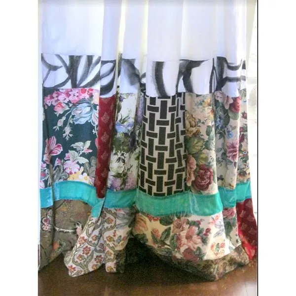 Patchwork Border Curtains - Color Block Curtains - Set of 2