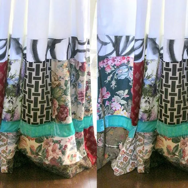Patchwork Border Curtains - Color Block Curtains - Set of 2