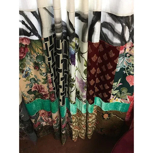Patchwork Border Curtains - Color Block Curtains - Set of 2