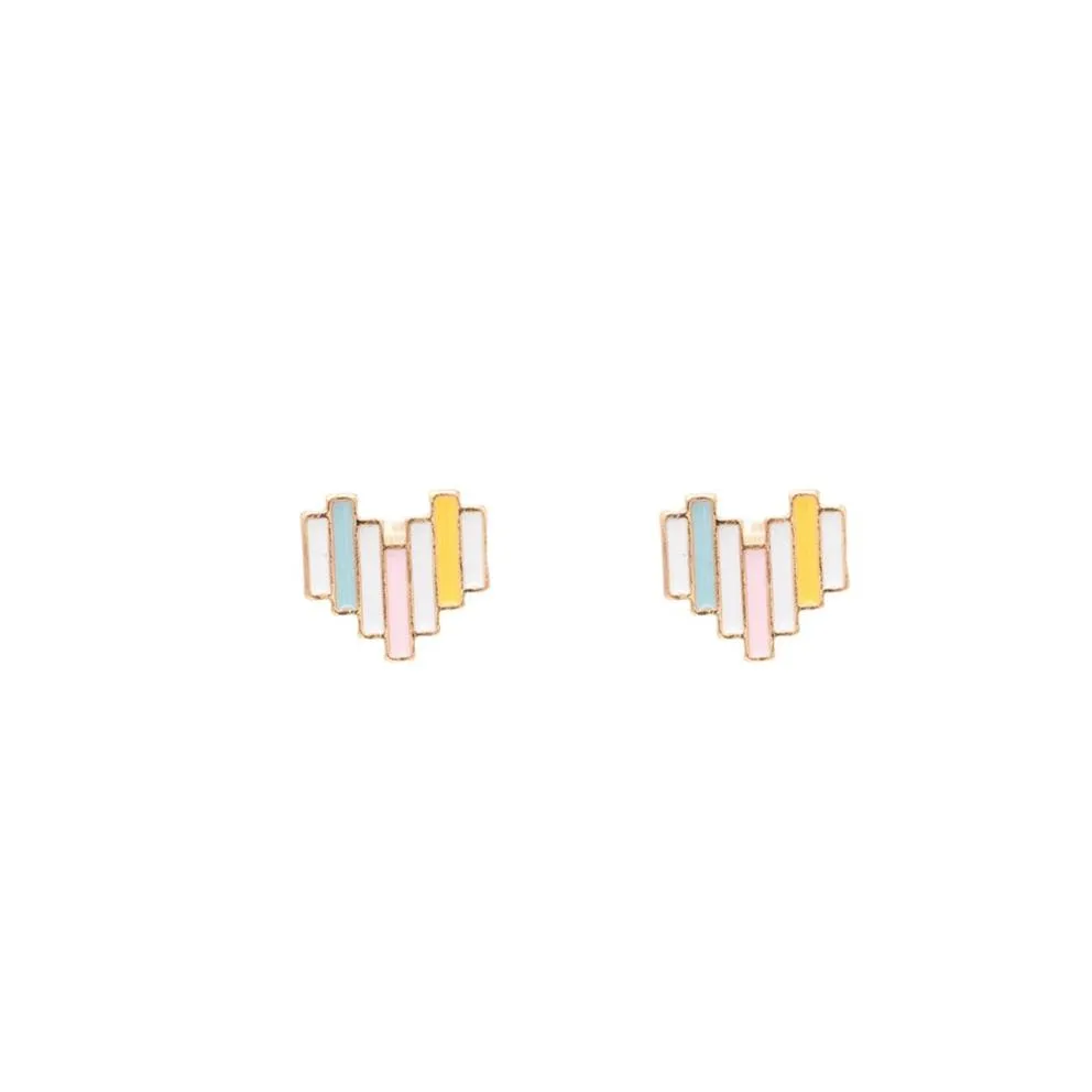 Patchwork Heart Enamel Post Stud Earring Children's Jewelry