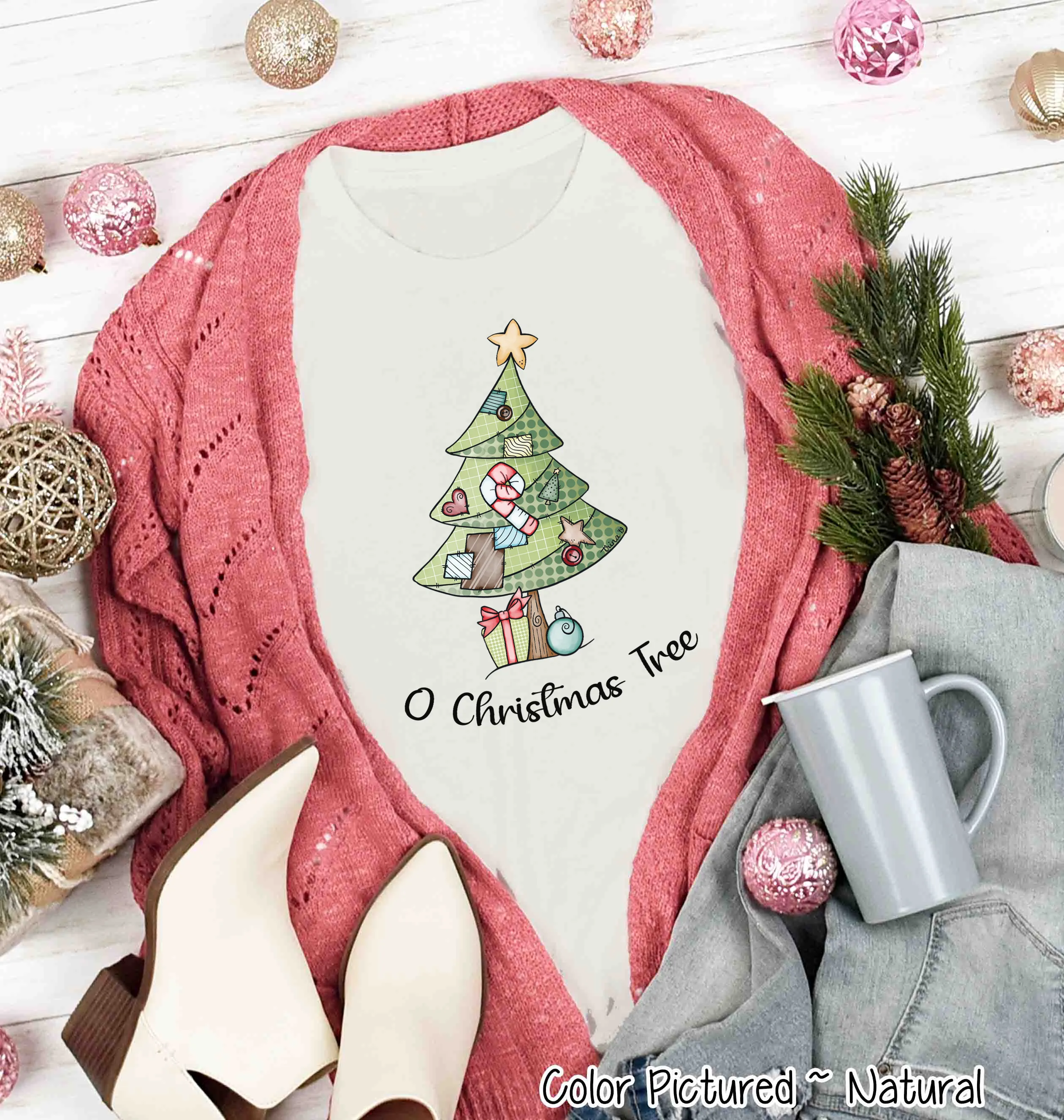 Patchwork O Christmas Tree Christmas Tee