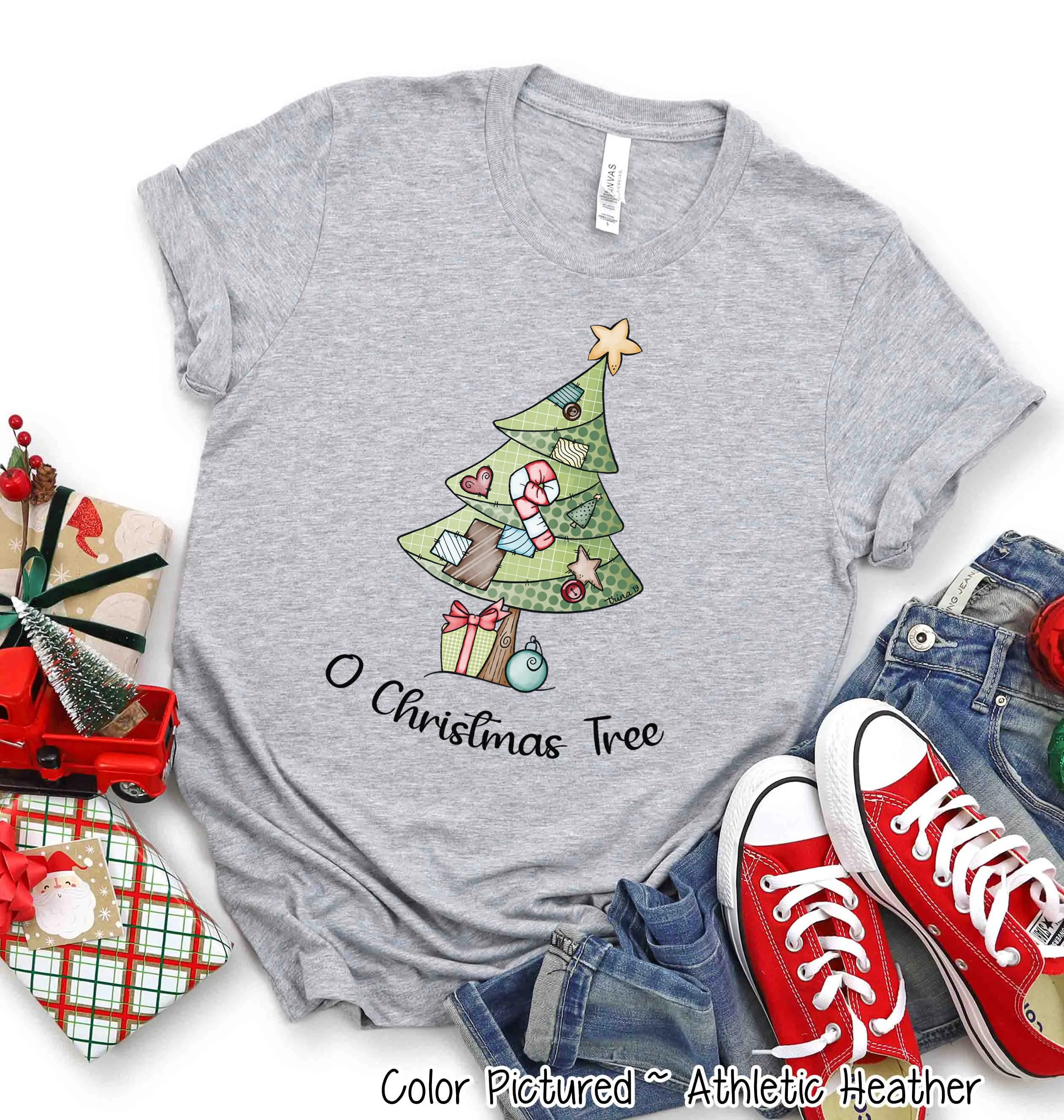 Patchwork O Christmas Tree Christmas Tee